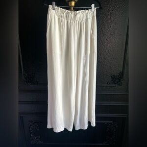 Off white Linen-Blend Wide Leg Drawstring Pants